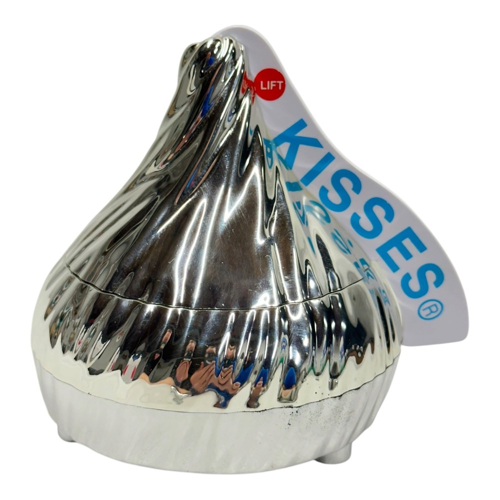 Hersheys Kisses Musical Candy Dish Silver Chrome Collectible Hinged Lid Works
